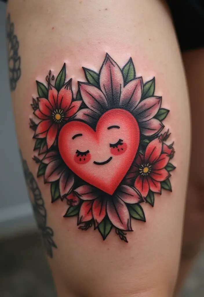 27 Powerful Christian Tattoos for Women: Faith-Filled Designs - 24. Joyful Heart with Flowers