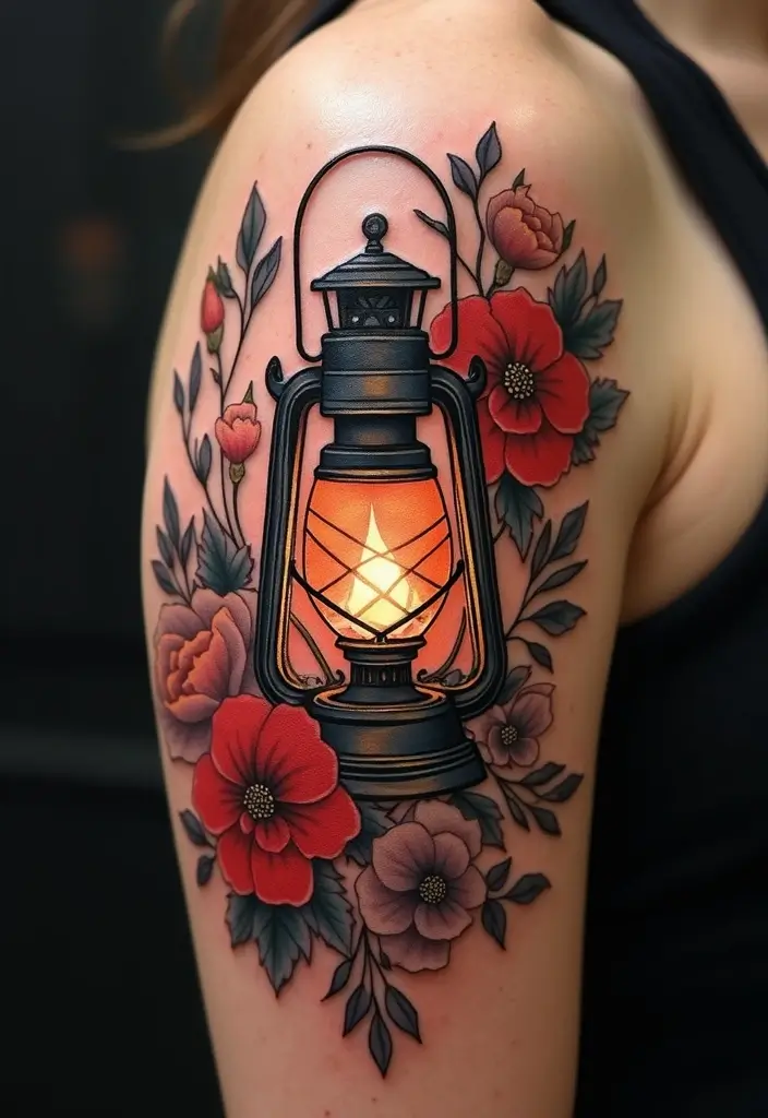 27 Powerful Christian Tattoos for Women: Faith-Filled Designs - 26. Lantern with Flowers