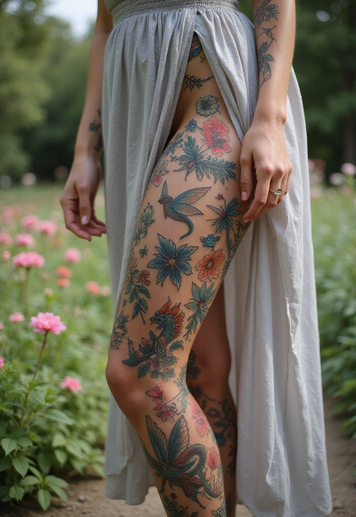 27 Striking Leg Tattoos for Women: Unique Ideas for Every Style - 12. Whimsical Creatures