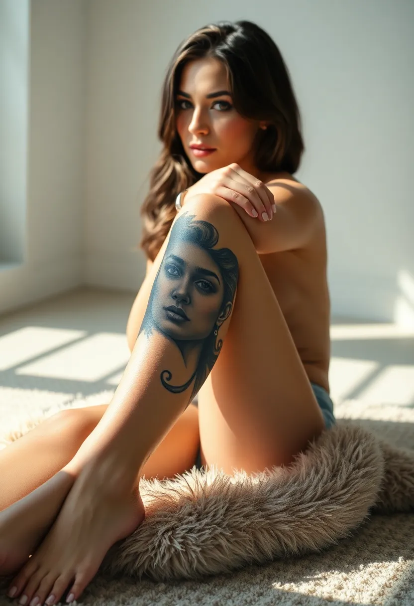 27 Striking Leg Tattoos for Women: Unique Ideas for Every Style - 15. Artistic Portraits