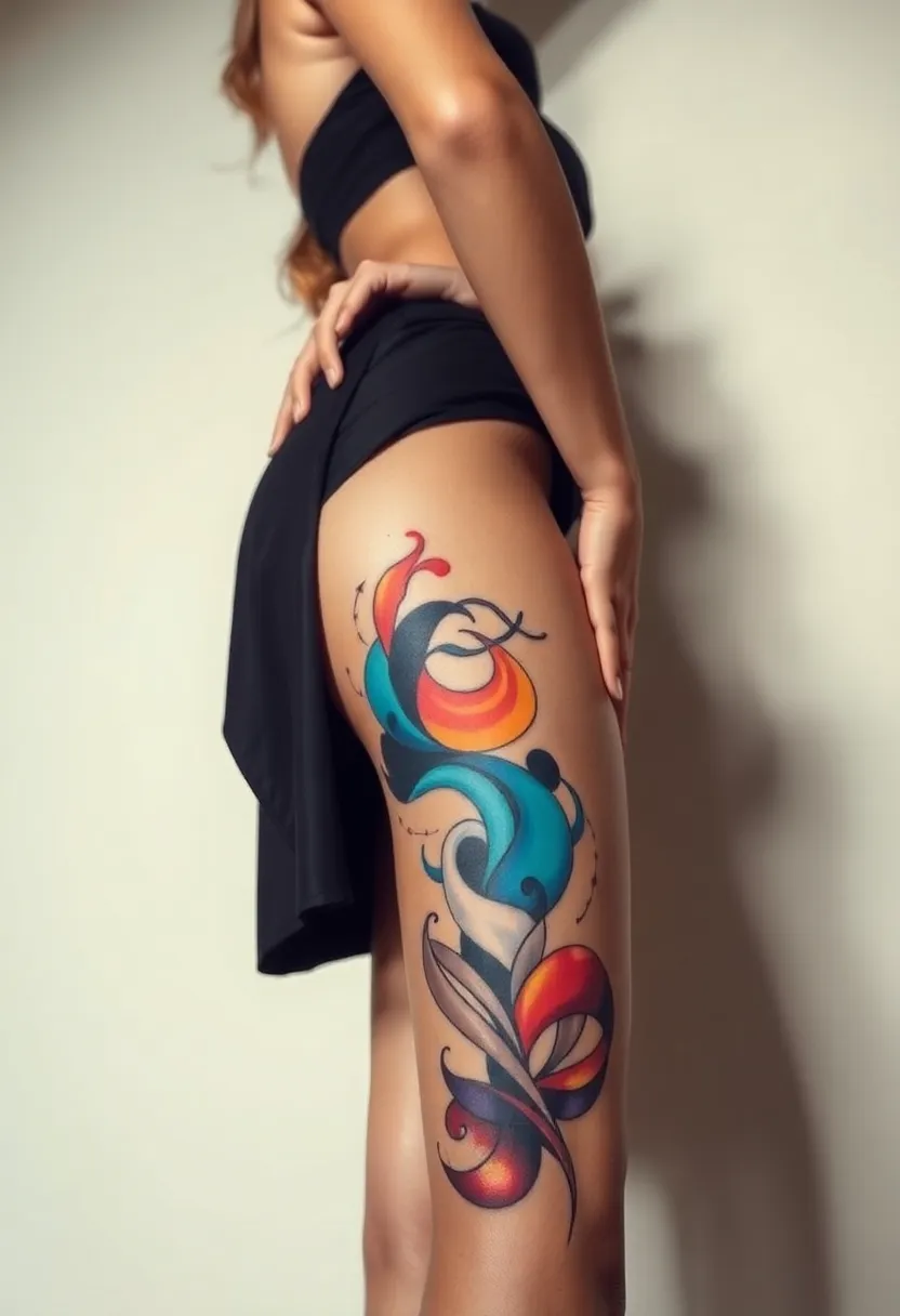 27 Striking Leg Tattoos for Women: Unique Ideas for Every Style - 16. Abstract Art