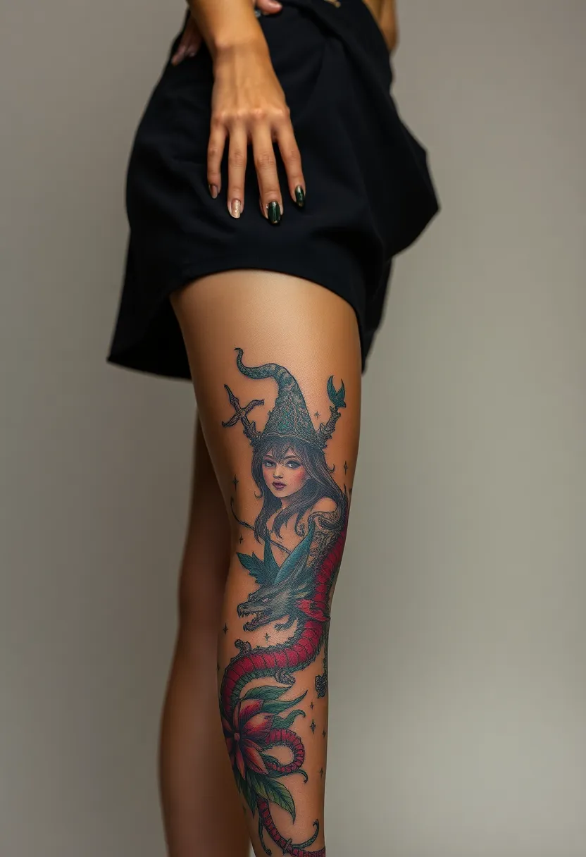 27 Striking Leg Tattoos for Women: Unique Ideas for Every Style - 19. Fantasy Elements