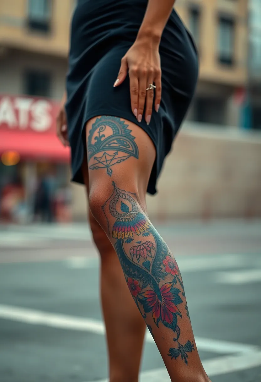 27 Striking Leg Tattoos for Women: Unique Ideas for Every Style - 3. Nature-Inspired Scenes