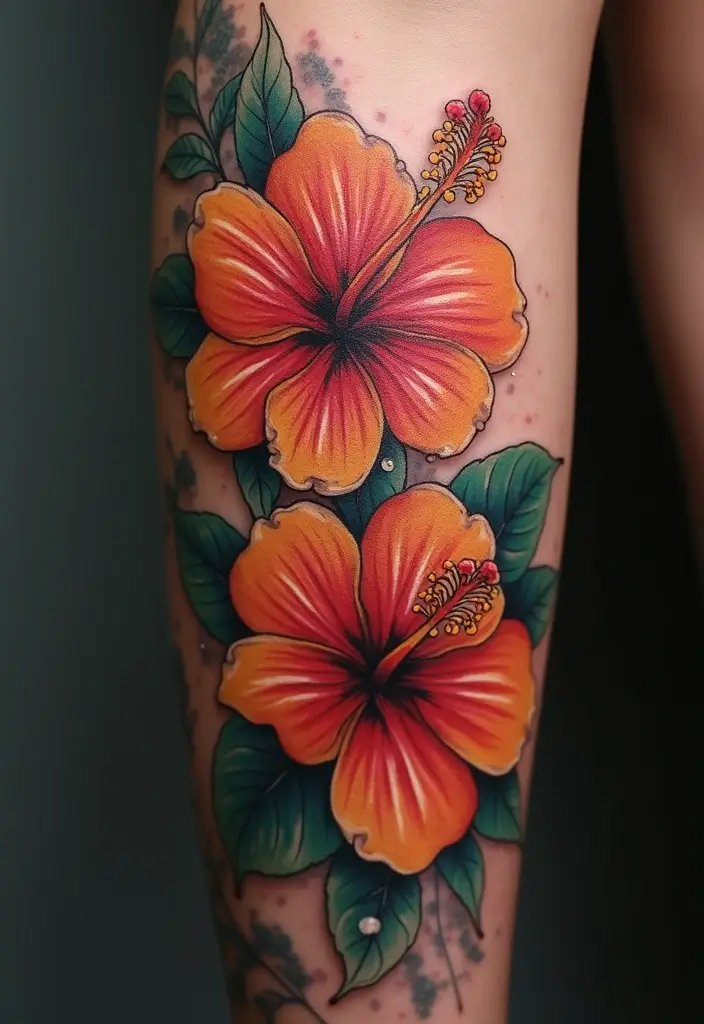 27 Stunning Spine Tattoos for Women to Inspire Your Next Ink - 11. Exotic Hibiscus Flowers