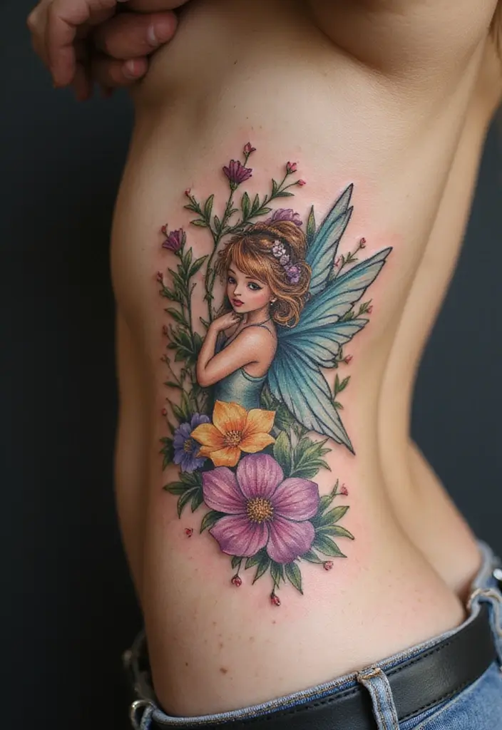 27 Stunning Spine Tattoos for Women to Inspire Your Next Ink - 13. Whimsical Floral Fairies