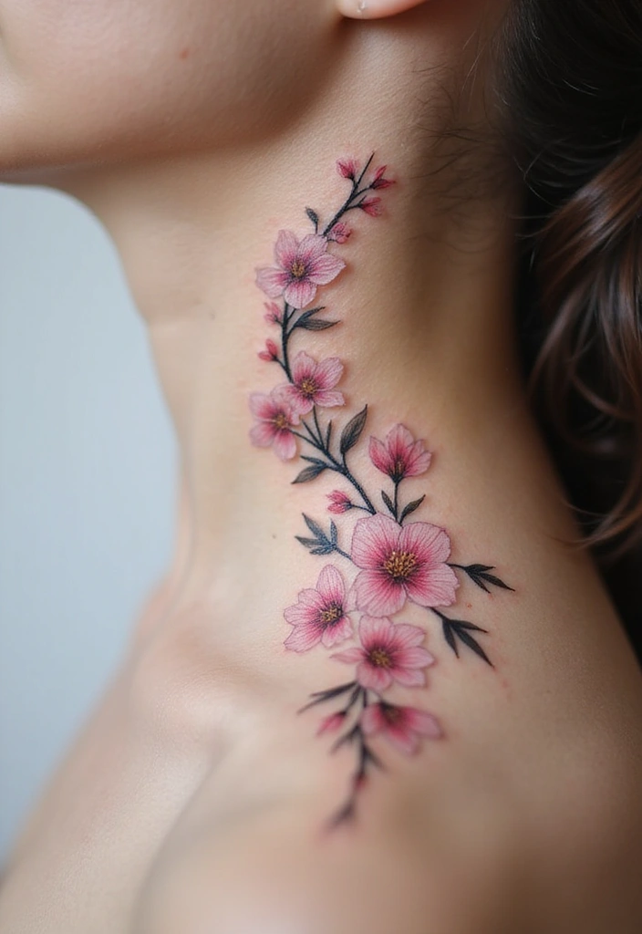 27 Stunning Spine Tattoos for Women to Inspire Your Next Ink - 2. Delicate Cherry Blossoms