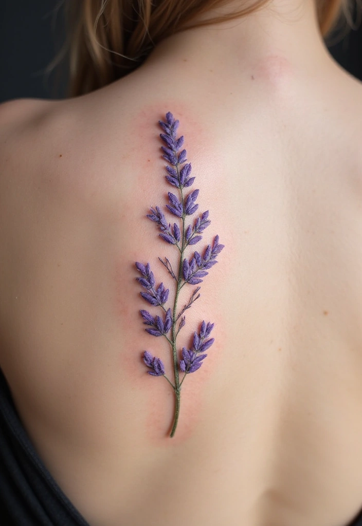 27 Stunning Spine Tattoos for Women to Inspire Your Next Ink - 22. Serene Lavender Fields