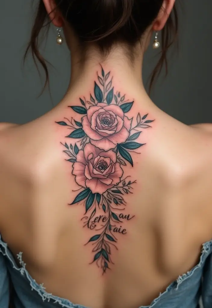 27 Stunning Spine Tattoos for Women to Inspire Your Next Ink - 23. Floral Tattoos with Quotes