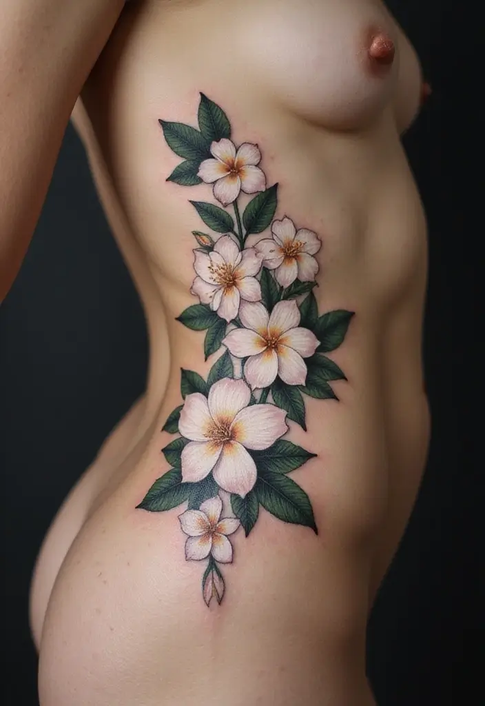 27 Stunning Spine Tattoos for Women to Inspire Your Next Ink - 24. Flourishing Gardenia