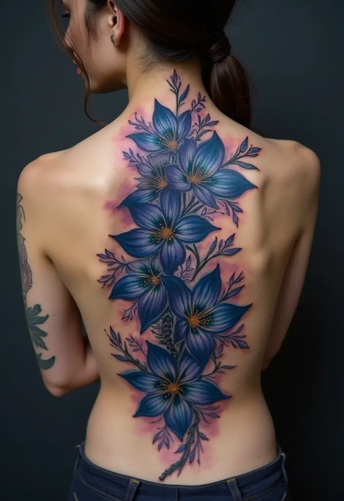 27 Stunning Spine Tattoos for Women to Inspire Your Next Ink - 26. Mysterious Night Blooms