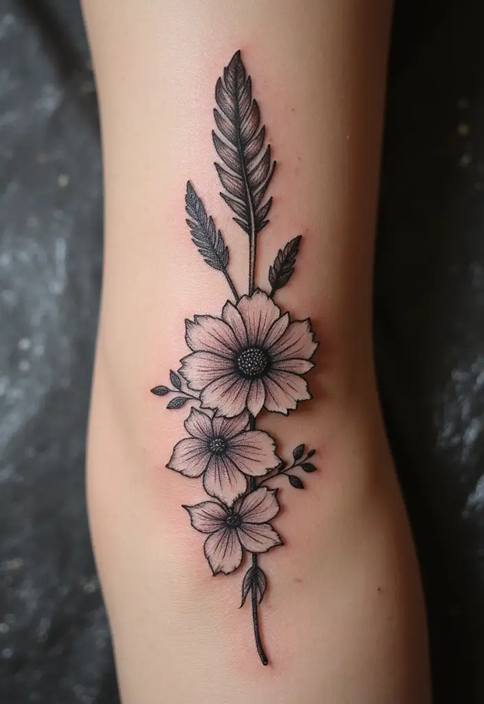 27 Stunning Spine Tattoos for Women to Inspire Your Next Ink - 27. Floral and Feather Combinations