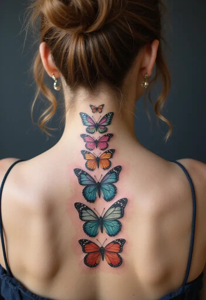 27 Stunning Spine Tattoos for Women to Inspire Your Next Ink - 7. Whimsical Butterfly Designs
