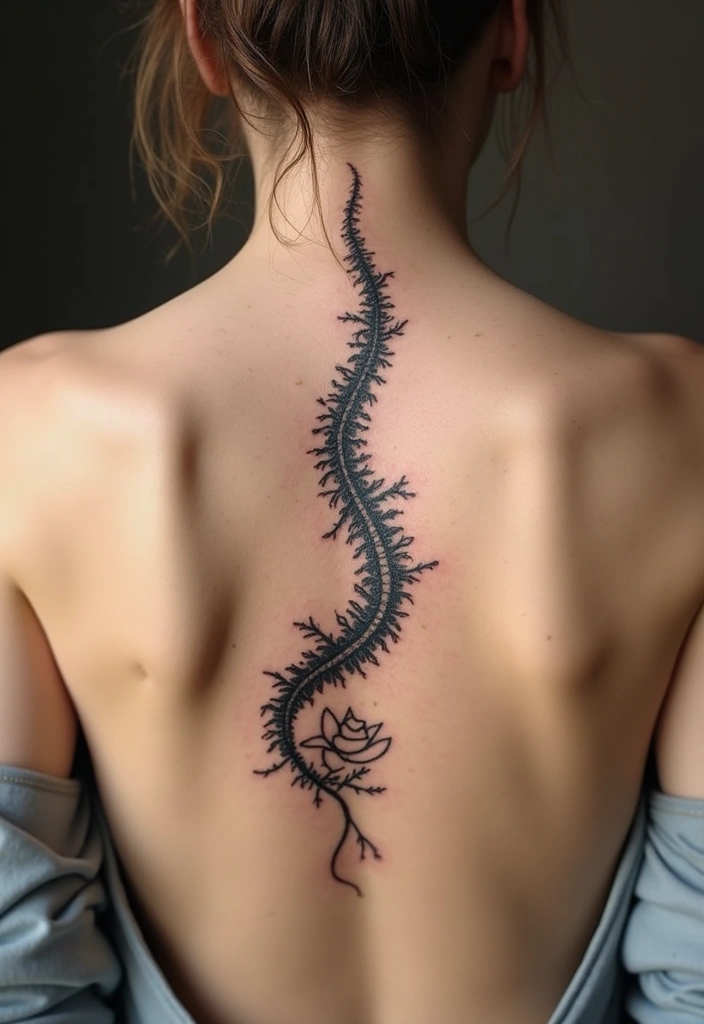 27 Stunning Spine Tattoos for Women to Inspire Your Next Ink - 8. Minimalist Floral Silhouettes