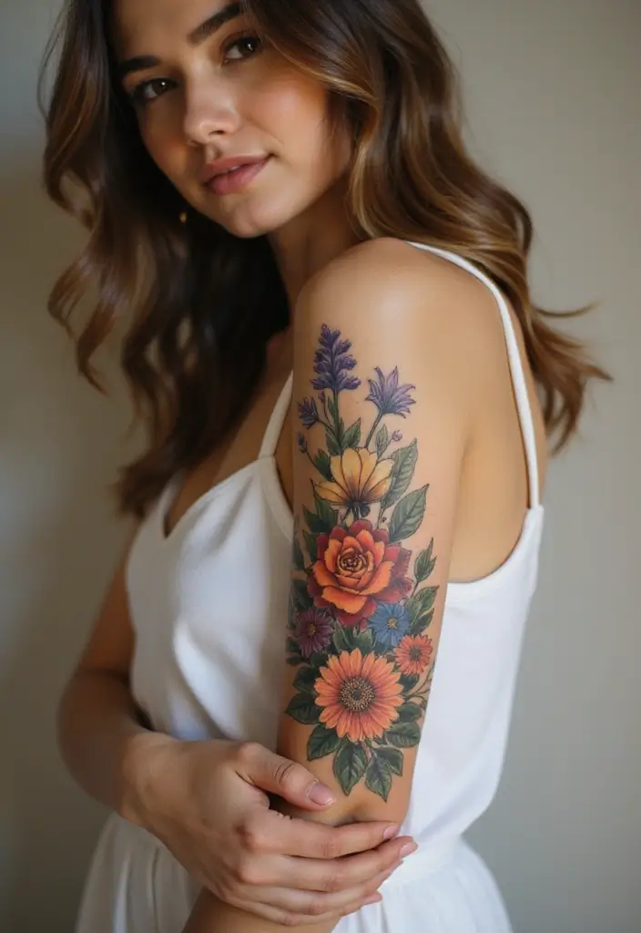 27 Stylish Elbow Tattoos for Women: Bold & Creative - 12. Unique Floral Arrangements
