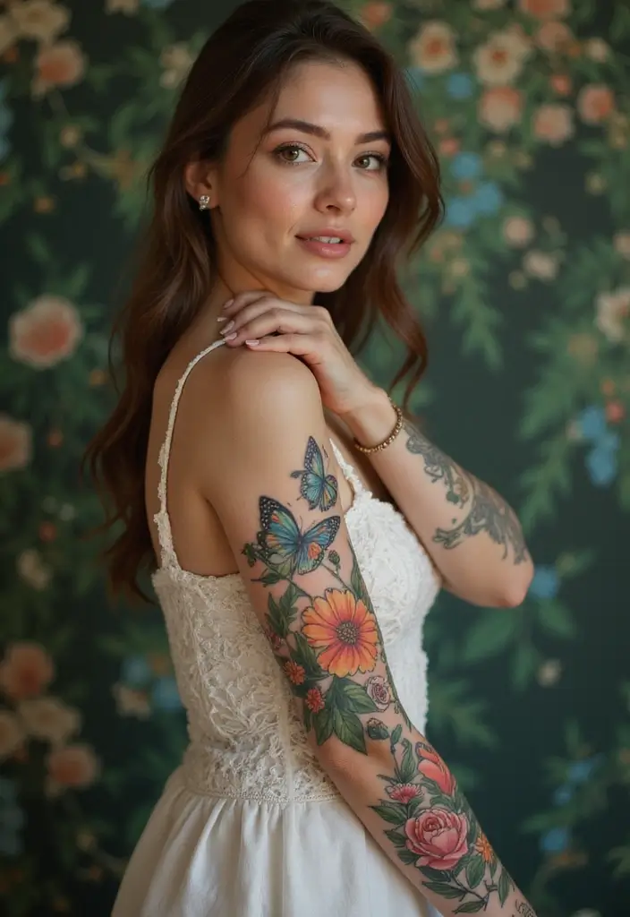 27 Stylish Elbow Tattoos for Women: Bold & Creative - 13. Enchanted Garden Themes