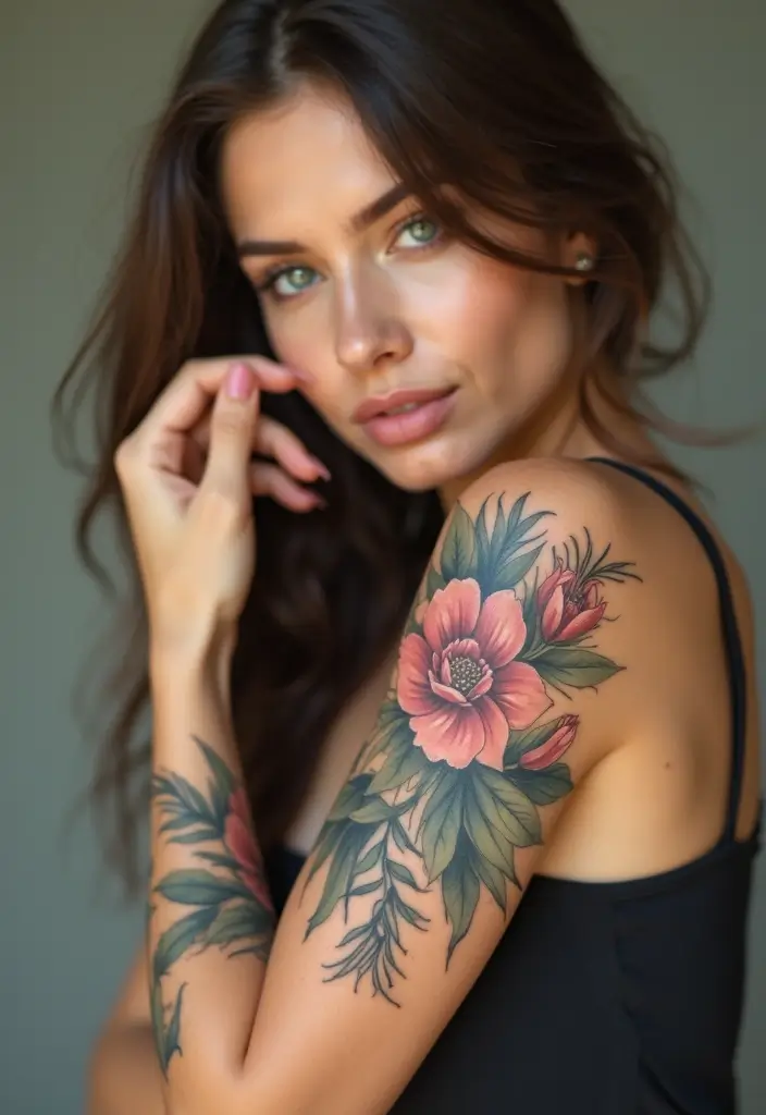 27 Stylish Elbow Tattoos for Women: Bold & Creative - 15. Layered Floral Patterns