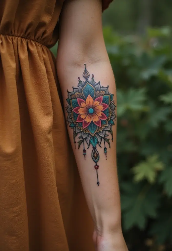 27 Stylish Elbow Tattoos for Women: Bold & Creative - 18. Lotus Mandalas