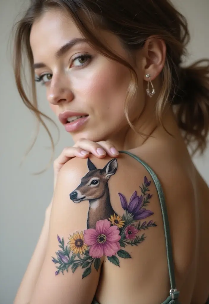 27 Stylish Elbow Tattoos for Women: Bold & Creative - 19. Floral Animal Hybrids