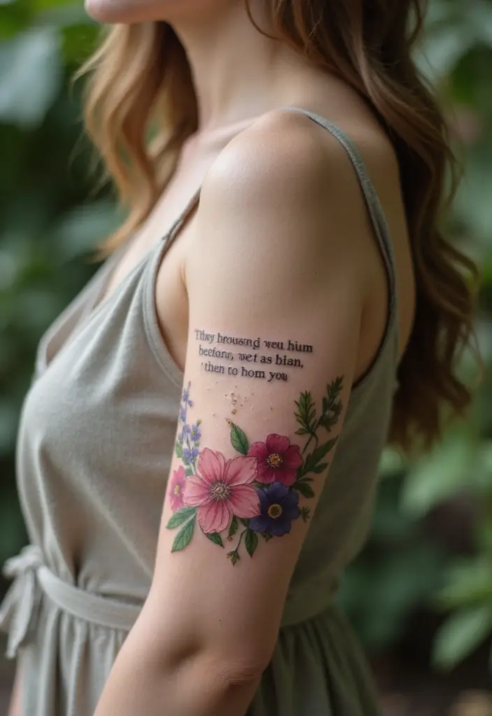 27 Stylish Elbow Tattoos for Women: Bold & Creative - 23. Fun Floral Quotes
