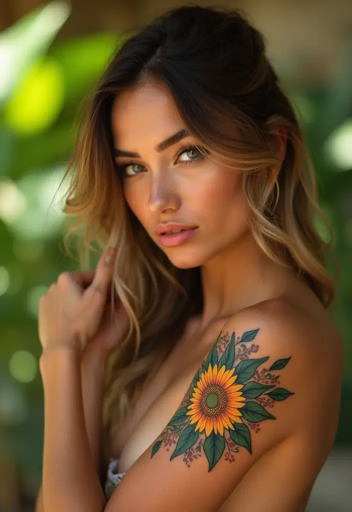 27 Stylish Elbow Tattoos for Women: Bold & Creative - 5. Bold Sunflower Statements