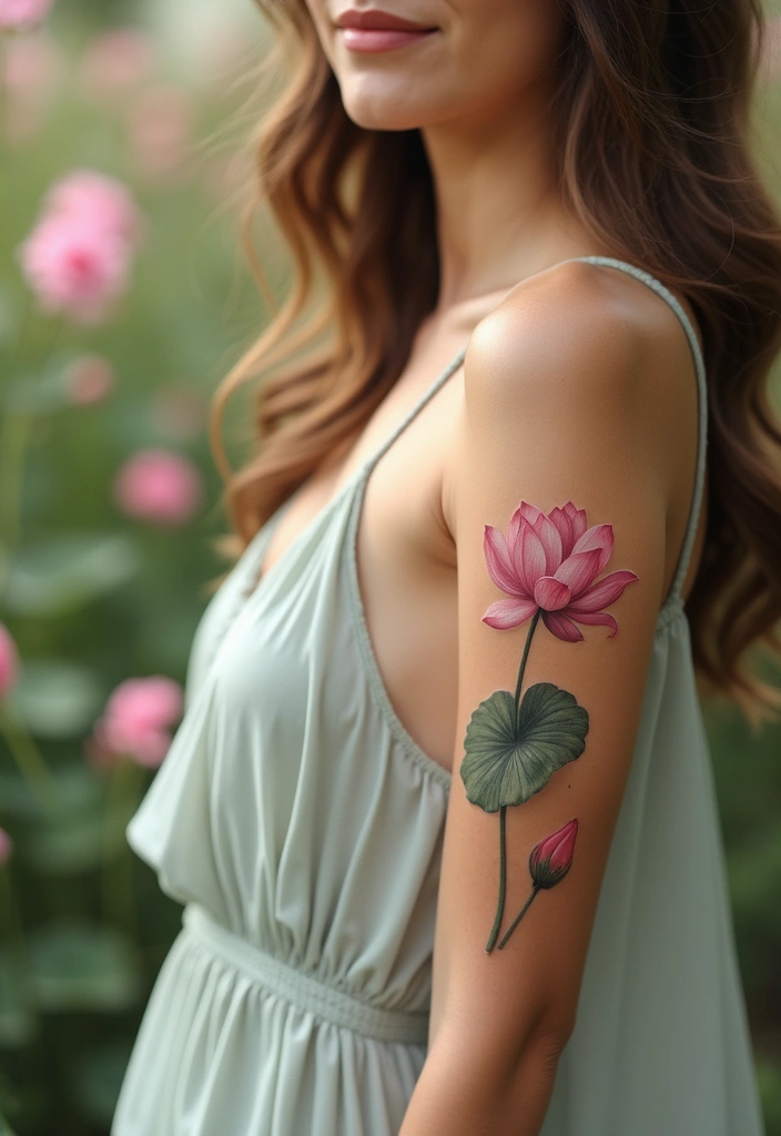 27 Stylish Elbow Tattoos for Women: Bold & Creative - 6. Elegant Lotus Flowers
