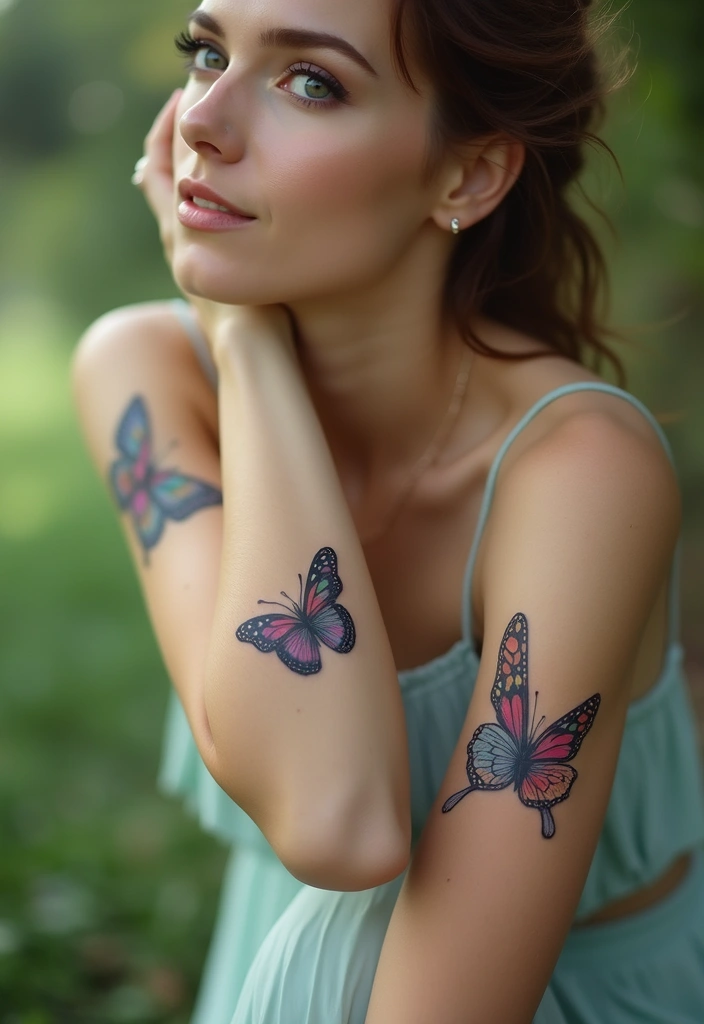 27 Stylish Elbow Tattoos for Women: Bold & Creative - 7. Artistic Butterfly Designs
