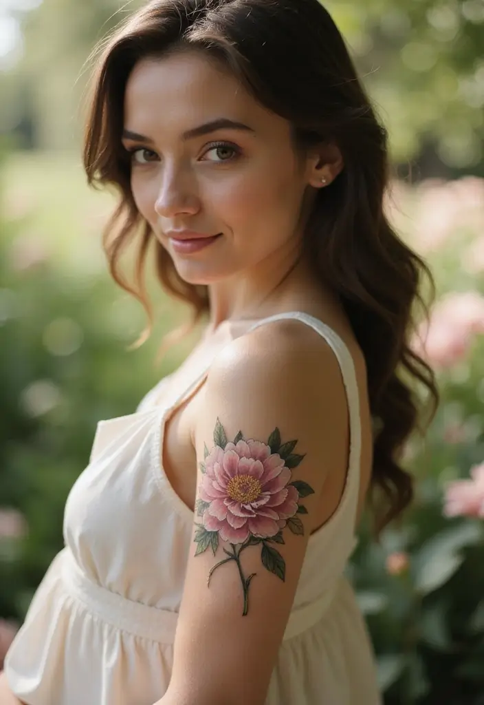 27 Stylish Elbow Tattoos for Women: Bold & Creative - 9. Feminine Peony Tattoos