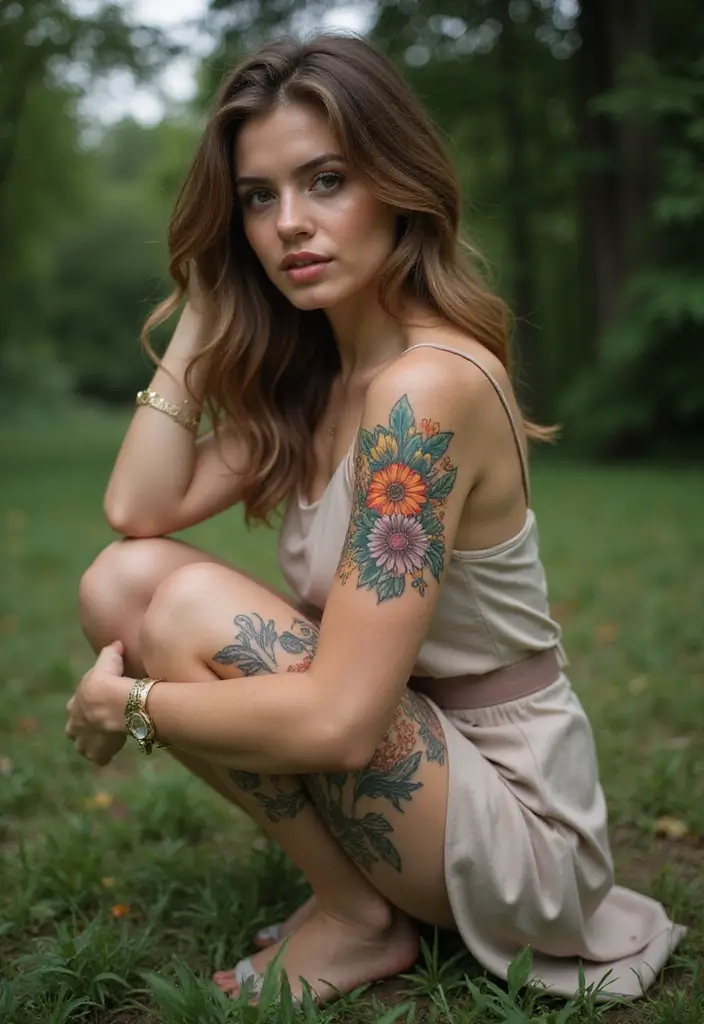 27 Stylish Knee Tattoos for Women: Creative & Trendy - 11. Nature Kaleidoscope