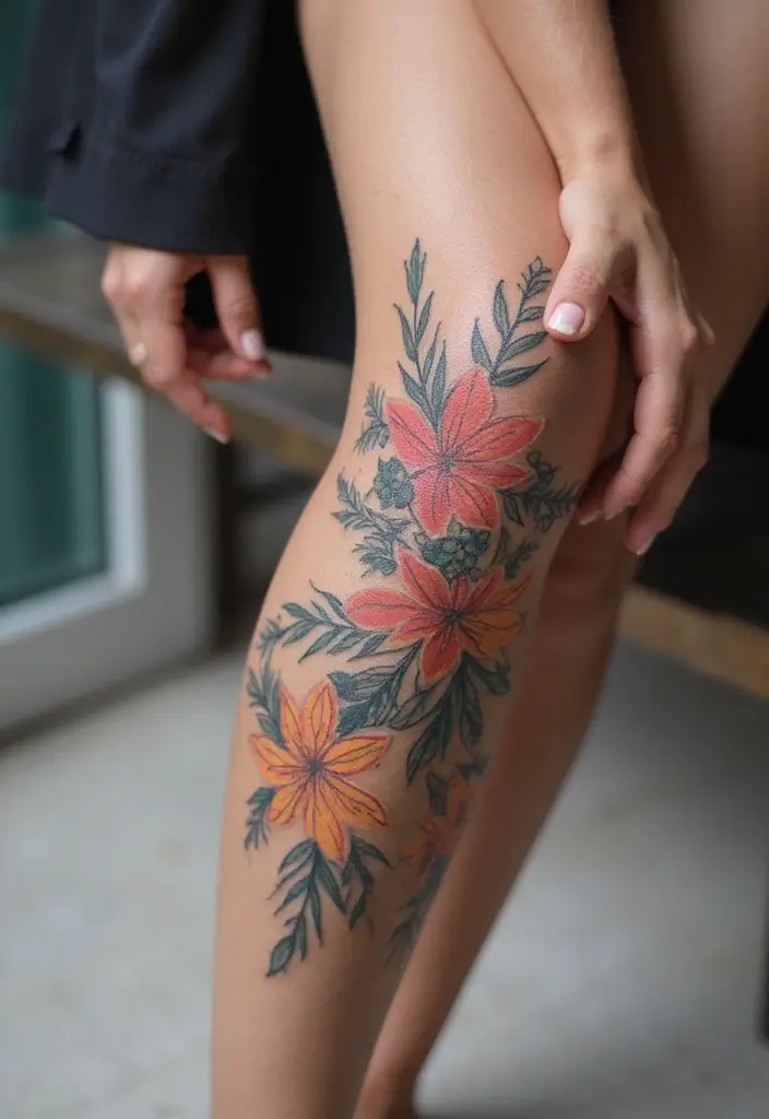 27 Stylish Knee Tattoos for Women: Creative & Trendy - 6. Abstract Floral Design