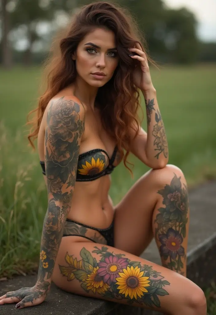 27 Stylish Knee Tattoos for Women: Creative & Trendy - 7. Bold Sunflowers