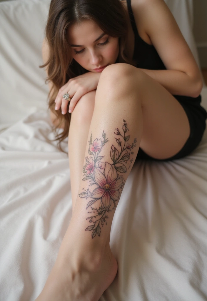 27 Stylish Knee Tattoos for Women: Creative & Trendy - 8. Vintage Floral Patterns