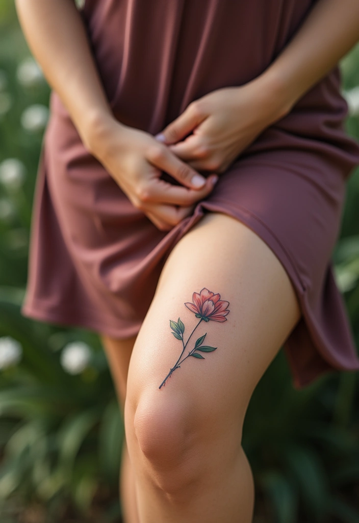 27 Stylish Knee Tattoos for Women: Creative & Trendy - 9. Minimalistic Blooms