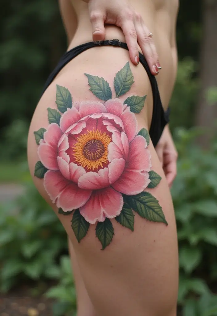 27 Unique Thigh Tattoos for Women: Stand Out with Style - 1. Watercolor Peonies