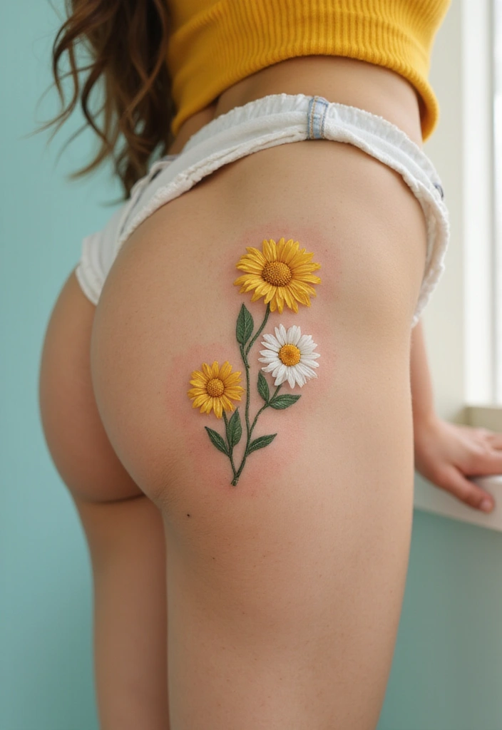 27 Unique Thigh Tattoos for Women: Stand Out with Style - 15. Whimsical Daisies