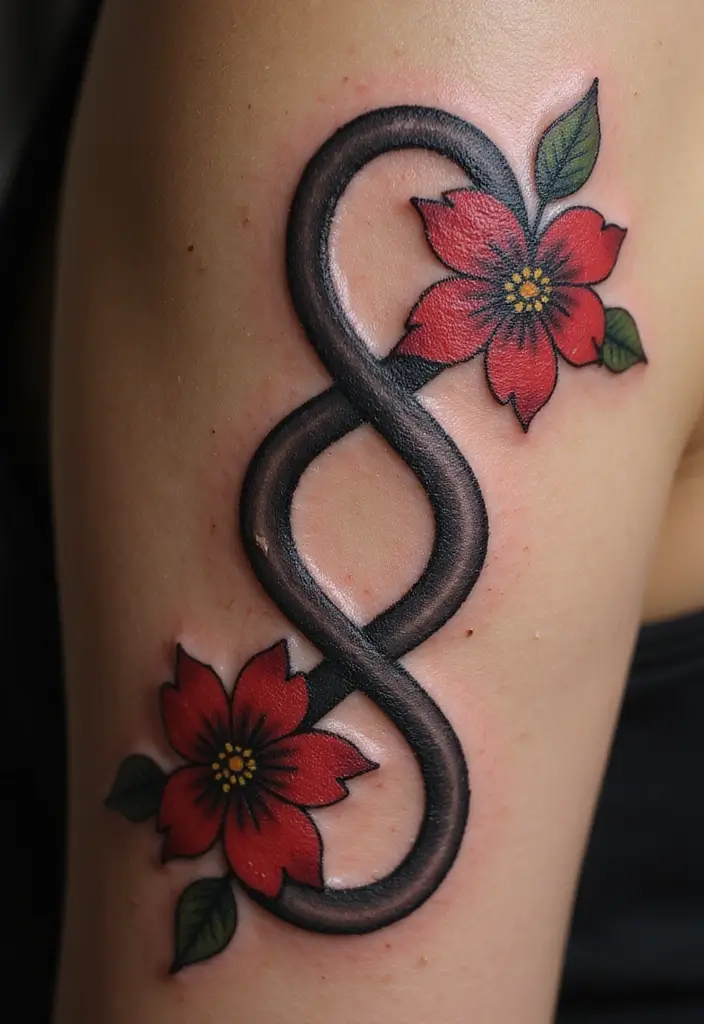 27 Vibrant Red Tattoos for Women: Passionate & Unique - 16. Floral Infinity Symbols