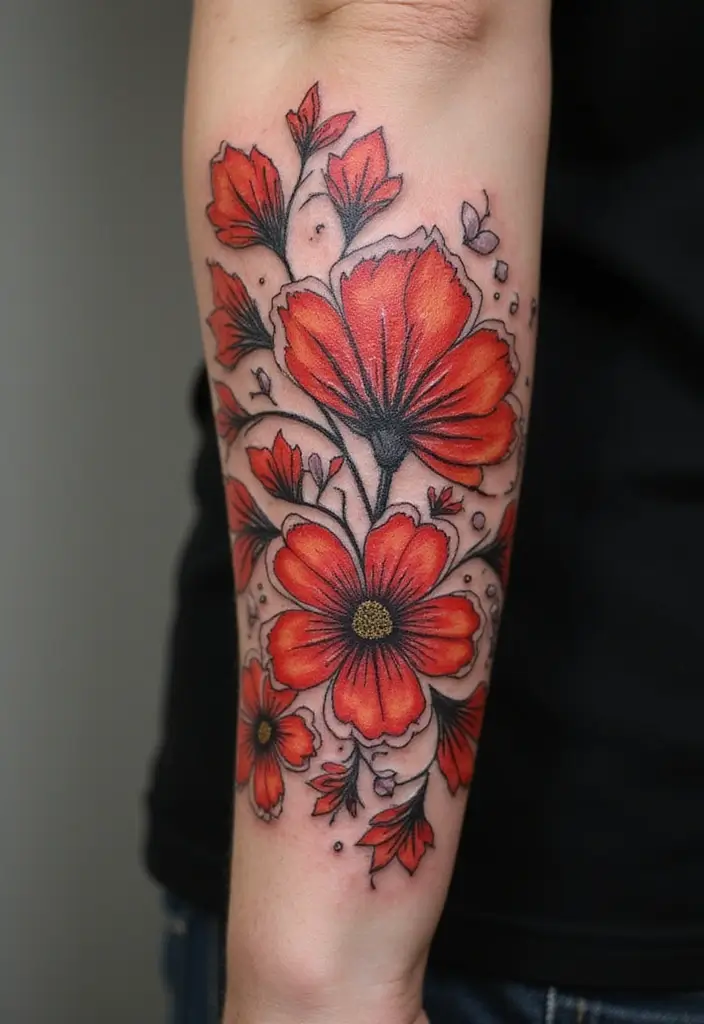 27 Vibrant Red Tattoos for Women: Passionate & Unique - 18. Abstract Floral Designs