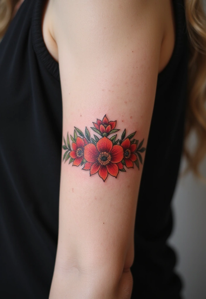 27 Vibrant Red Tattoos for Women: Passionate & Unique - 22. Floral Crown Tattoos