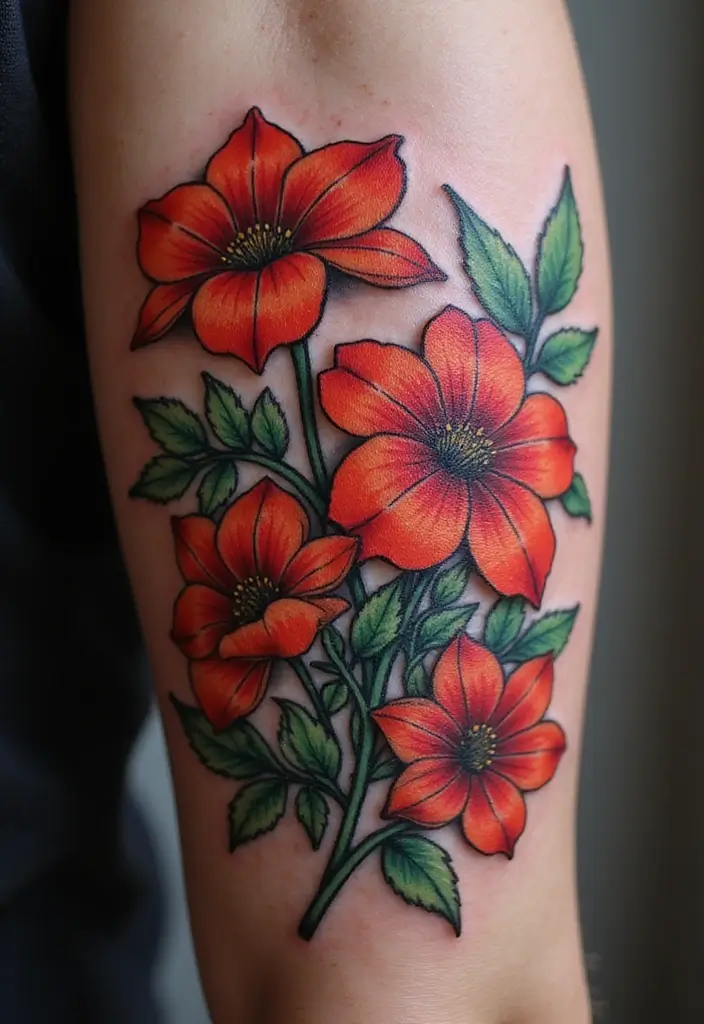 27 Vibrant Red Tattoos for Women: Passionate & Unique - 27. Flourishing Flower Bouquets