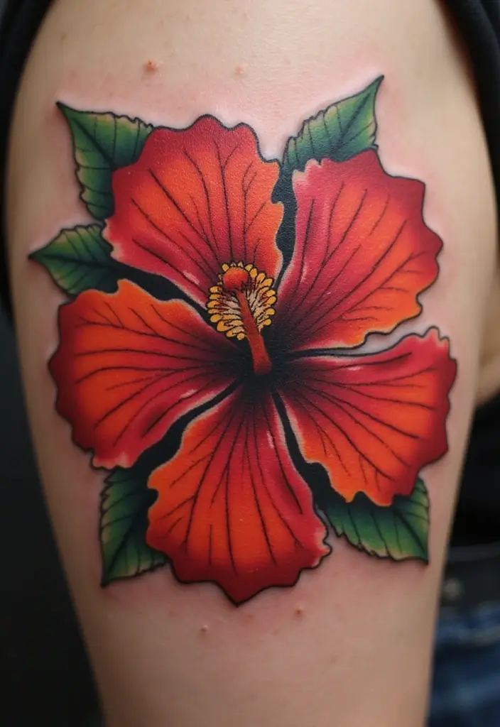 27 Vibrant Red Tattoos for Women: Passionate & Unique - 3. Bold Hibiscus