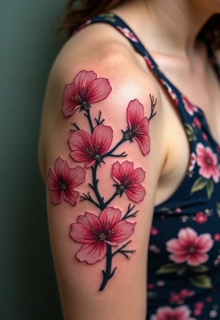 27 Vibrant Red Tattoos for Women: Passionate & Unique - 5. Cherry Blossom Beauty