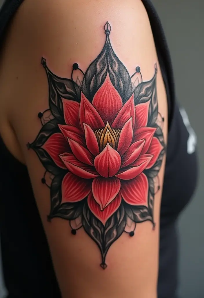 27 Vibrant Red Tattoos for Women: Passionate & Unique - 6. Eye-Catching Red Lotus