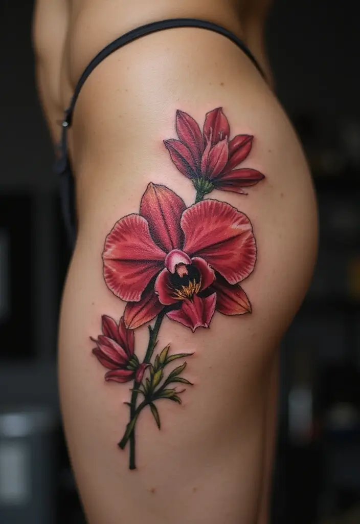 27 Vibrant Red Tattoos for Women: Passionate & Unique - 9. Enchanting Orchids