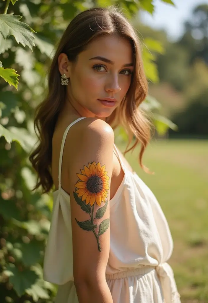 28 Classy Tattoos for Women Over 40: Sophisticated & Empowering - 10. Serene Sunflower