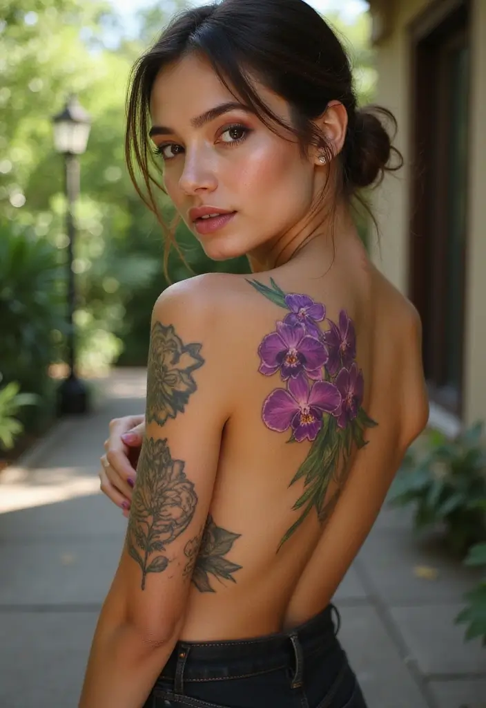 28 Classy Tattoos for Women Over 40: Sophisticated & Empowering - 19. Artistic Orchid Cluster