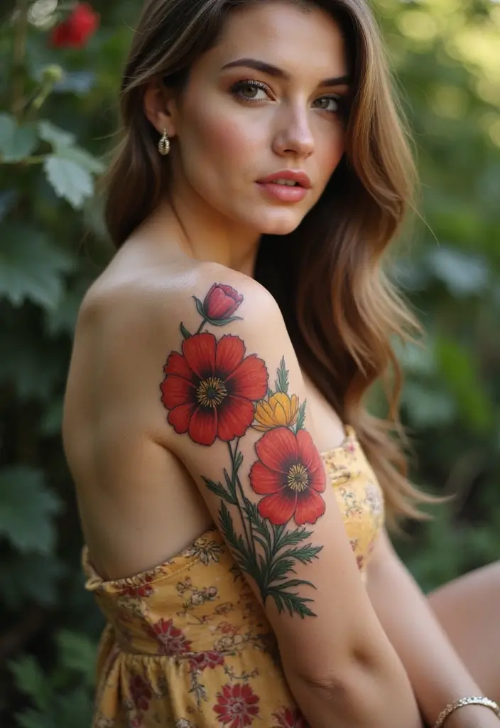 28 Classy Tattoos for Women Over 40: Sophisticated & Empowering - 20. Lovely Poppy Flower