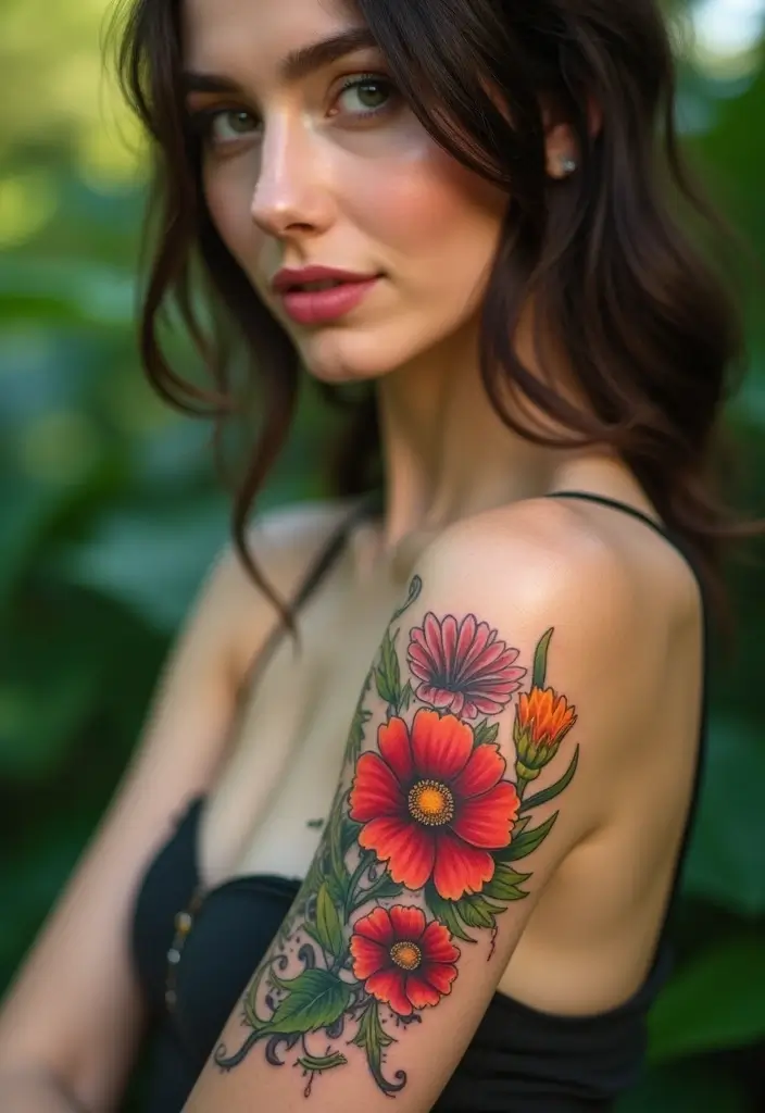 28 Classy Tattoos for Women Over 40: Sophisticated & Empowering - 25. Radiant Zinnia