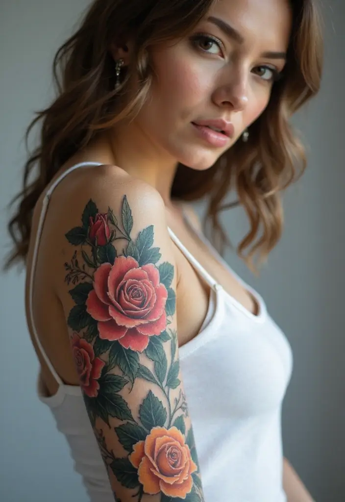 28 Creative Arm Sleeve Tattoos for Women: From Floral to Tribal - 1. Whimsical Floral Sleeve