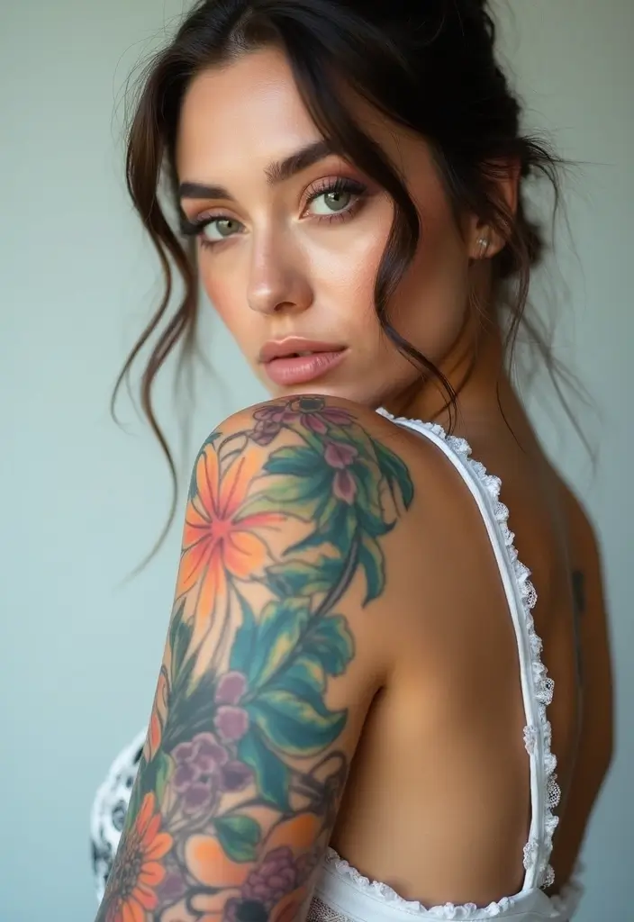 28 Creative Arm Sleeve Tattoos for Women: From Floral to Tribal - 11. Artistic Watercolor