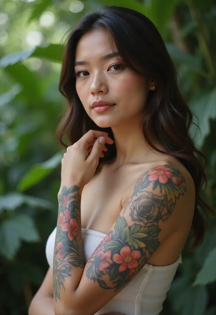 28 Creative Arm Sleeve Tattoos for Women: From Floral to Tribal - 17. Cultural Flora