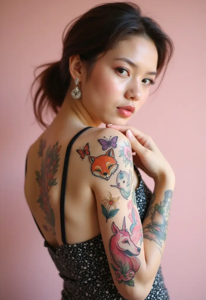 28 Creative Arm Sleeve Tattoos for Women: From Floral to Tribal - 23. Whimsical Creatures